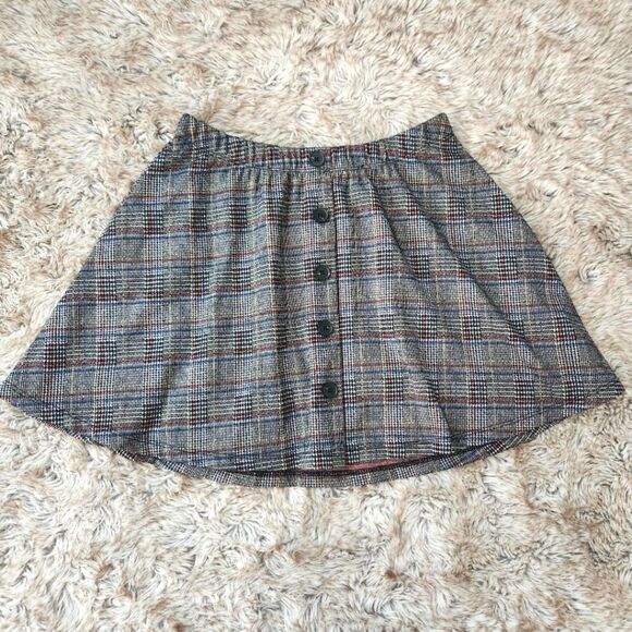 Vylette Dresses & Skirts - Vylette A-Line Plaid Mini Skirt Gray Faux Button Front Women's Size XS